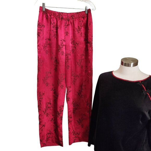 CALIFORNIA DYNASTY WOMAN'S Chinese SATIN 2‎ PC PJ PAJAMAS LOUNGE SET SZ M Velvet - Picture 5 of 13